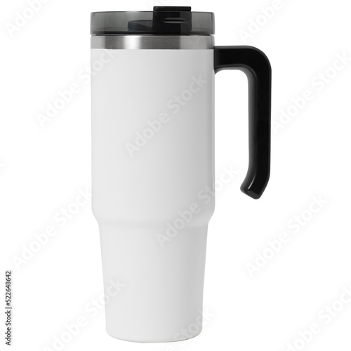 Foto White steel thermo tumbler mockup, Png transparent.