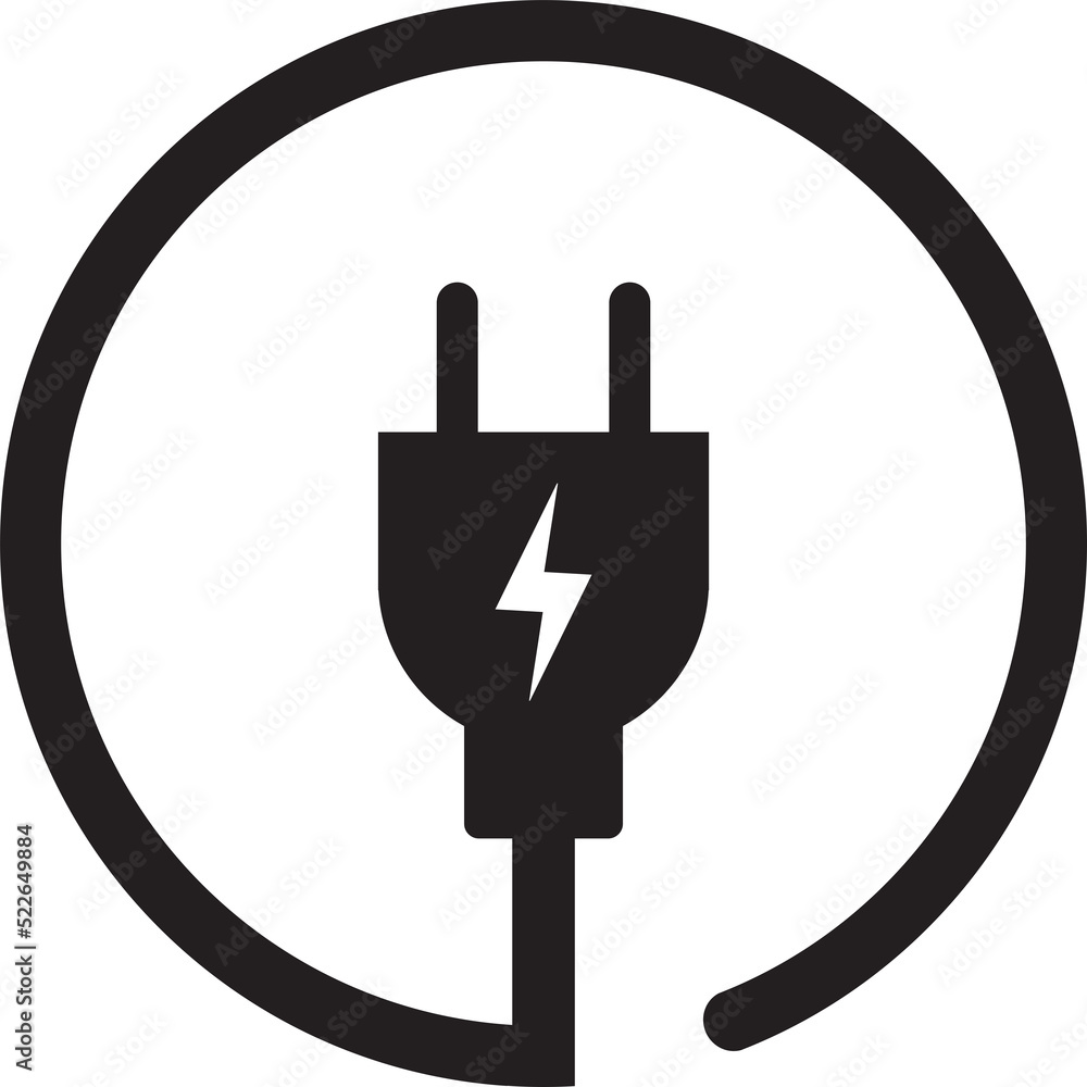 Electric plug icon. Electrical plug with lighting symbol. Green energy logo or icon vector