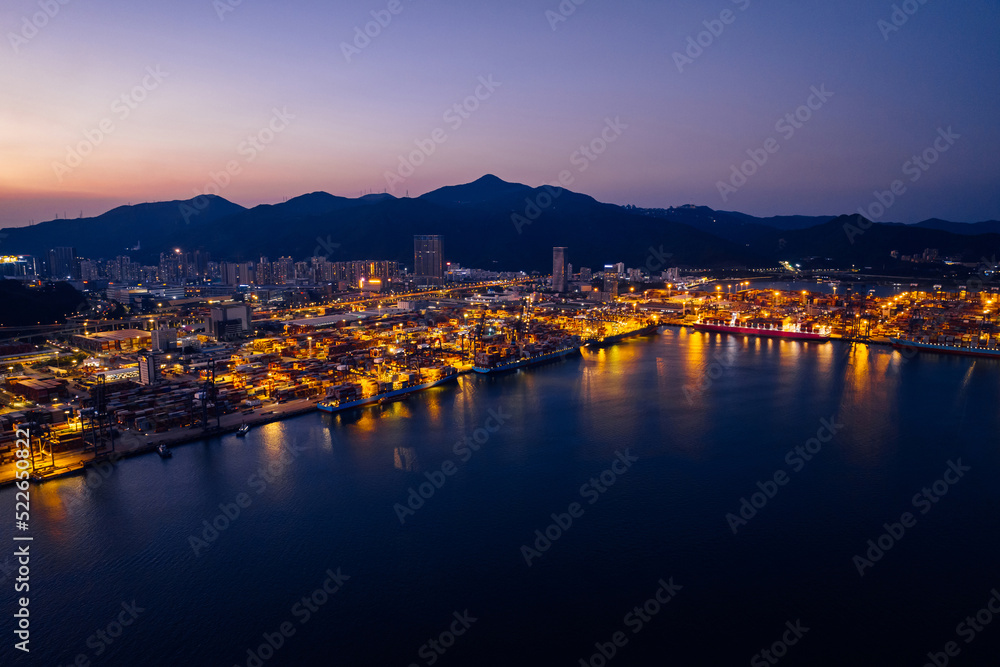 Aerial view of container terminal at night Aerial view of container terminal at night