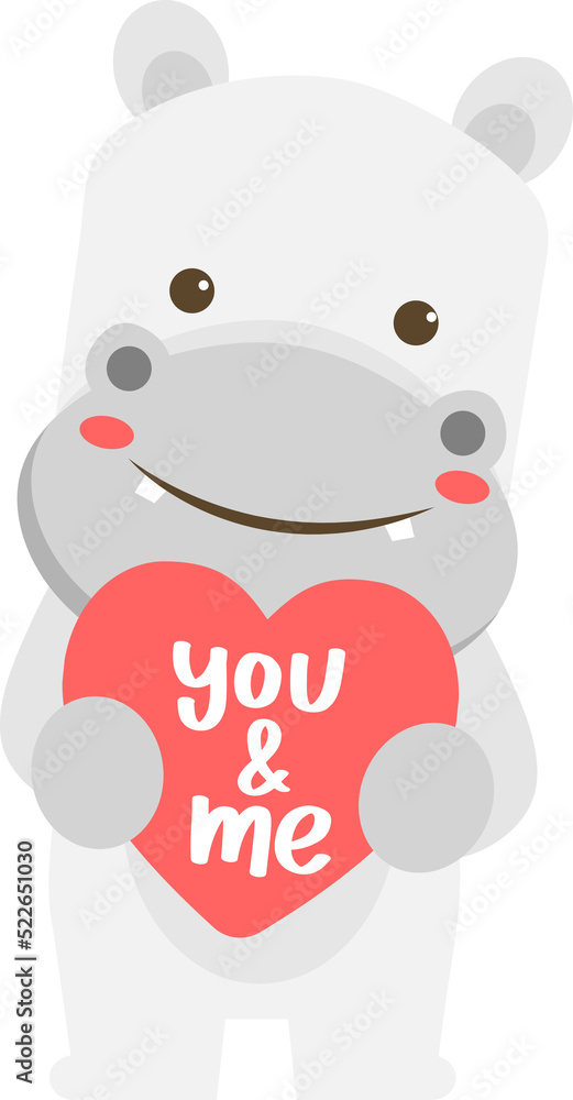 Obraz premium Hippo holding heart illustration