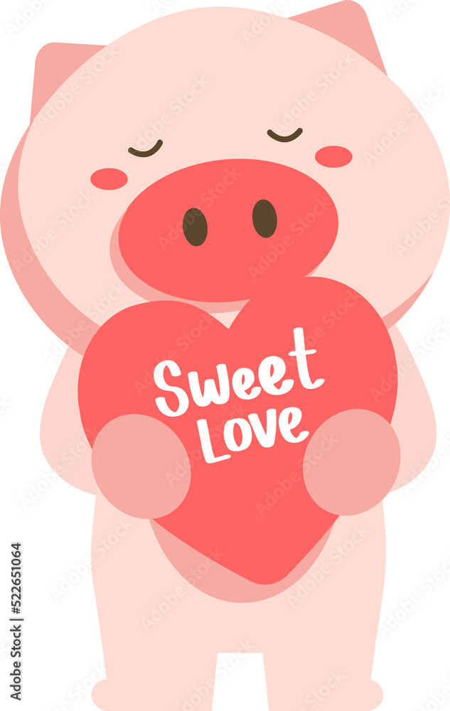 Pig holding heart illustration