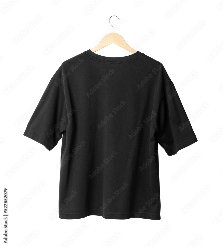 Black oversize T shirt mockup hanging, Png file. Black oversize T shirt mockup hanging, Png file.