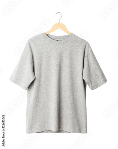 Gray oversize T shirt mockup hanging, Png file. © Touchr