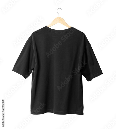 Black oversize T shirt mockup hanging, Png file.