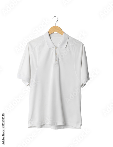White Sport Polo shirt mockup hanging, Png file.