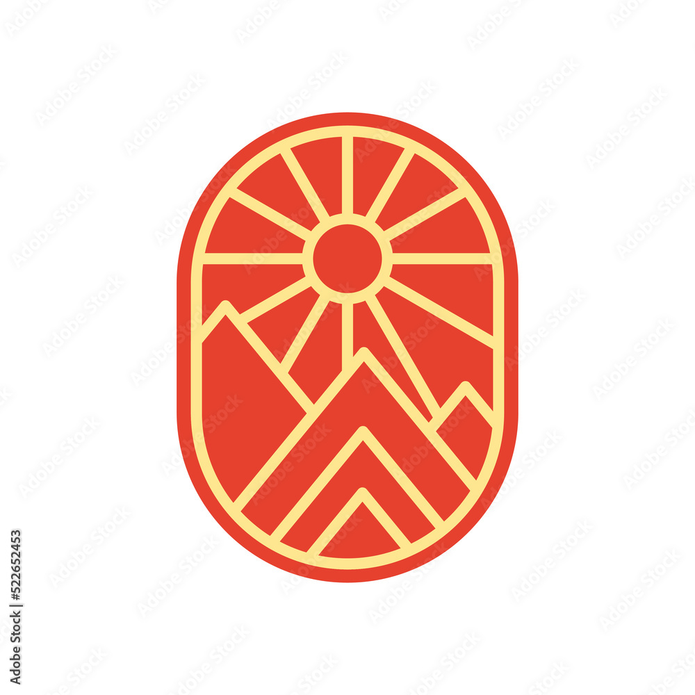 Abstract red Sunset beach mountain logo badge design. Template Vector illustration. Logo Sign Design Icon Abstract red Sunset beach mountain logo badge design. Template Vector illustration. Logo Sign Design Icon