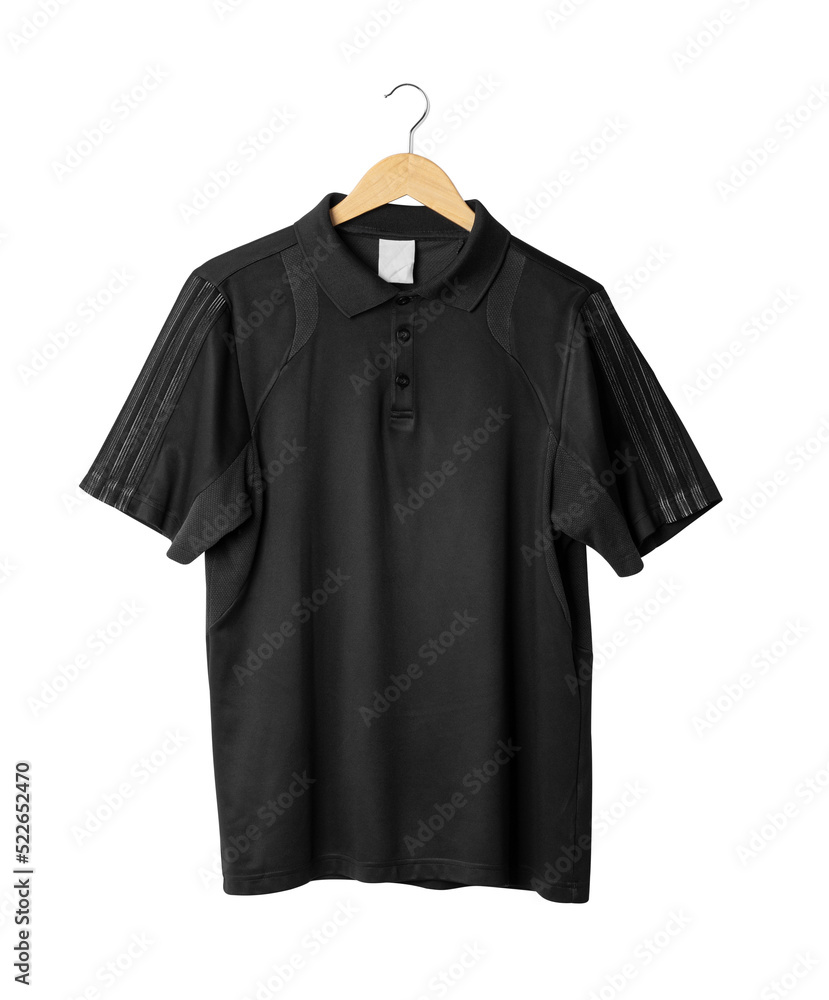 Black sport polo shirt mockup hanging, Png file. Black sport polo shirt mockup hanging, Png file.