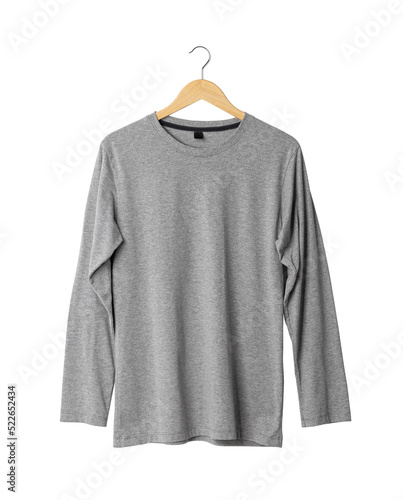 Gray long sleeve T shirt mockup hanging, Png file.