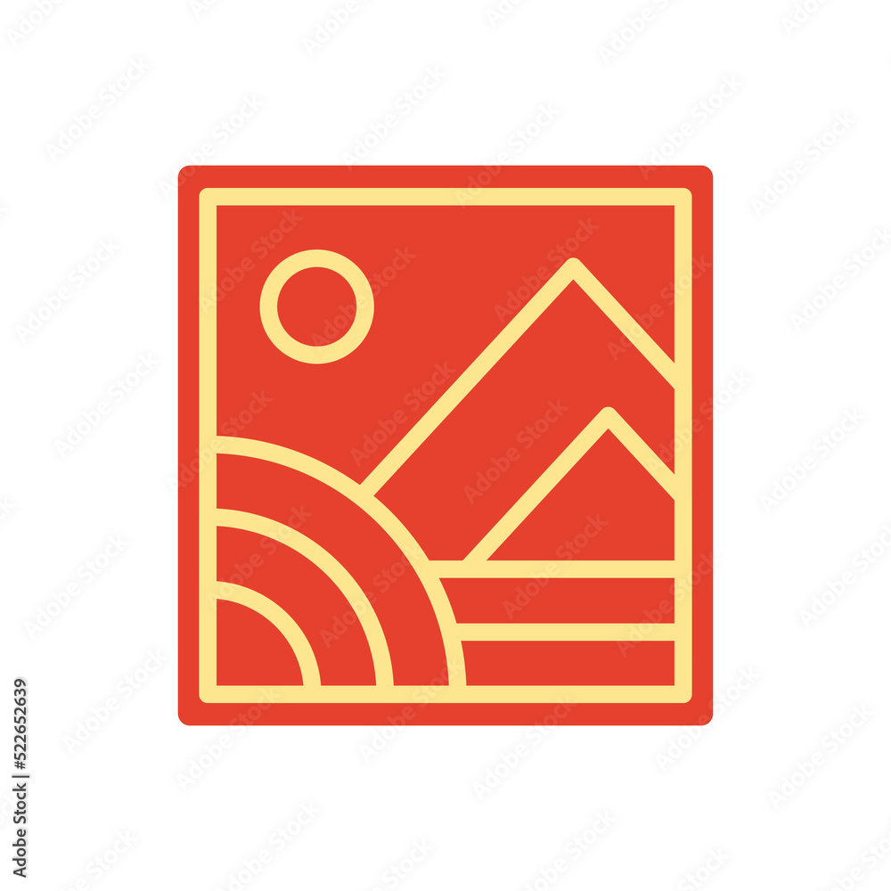 Abstract red Sunset beach mountain logo badge design. Template Vector illustration. Logo Sign Design Icon Abstract red Sunset beach mountain logo badge design. Template Vector illustration. Logo Sign Design Icon