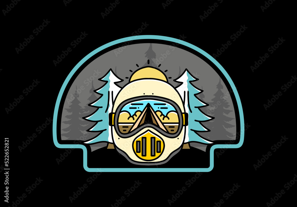 a trail helmet with a pine tree beside a trail helmet with a pine tree beside