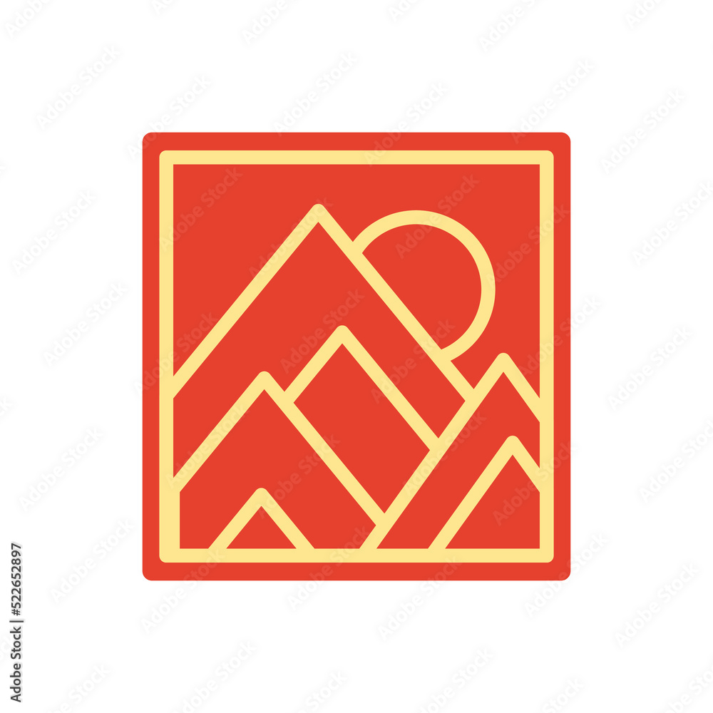 Abstract red Sunset beach mountain logo badge design. Template Vector illustration. Logo Sign Design Icon Abstract red Sunset beach mountain logo badge design. Template Vector illustration. Logo Sign Design Icon