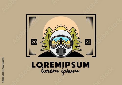 a trail helmet with a pine tree beside