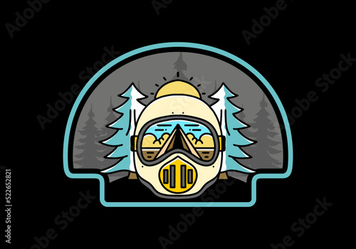 a trail helmet with a pine tree beside