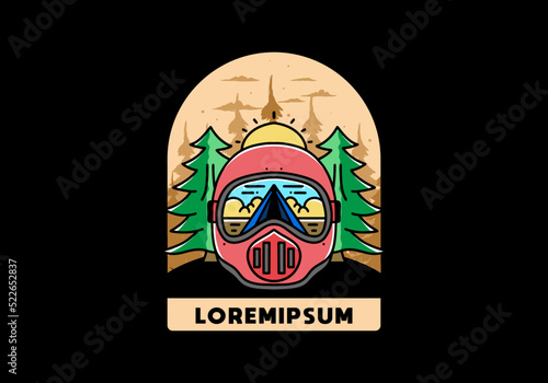 a trail helmet with a pine tree beside