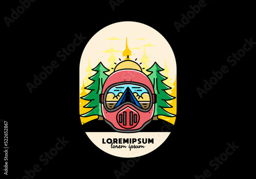 a trail helmet with a pine tree beside