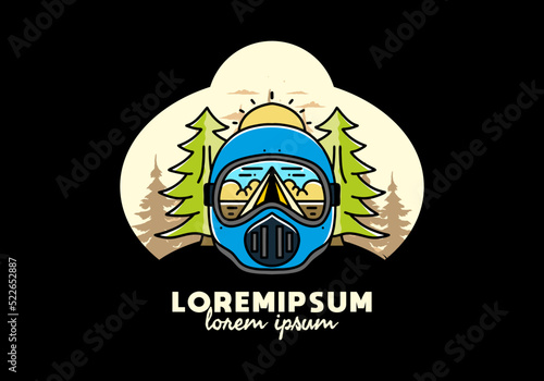 a trail helmet with a pine tree beside