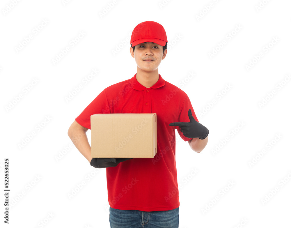 Asian delivery man with his boxes, Png file. Asian delivery man with his boxes, Png file.
