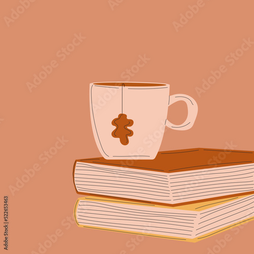 Autumn Set. Vector illustrations  books , cup. Autumn evening atmosphere for reading books. Modern flat cartoon style.