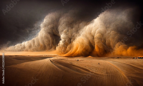 dramatic sand storm in desert, background, digital art