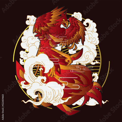 phoenix illustration with japanese style background