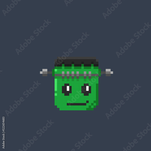 cute Frankenstein head in pixel art style