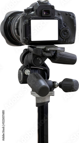 Video or professional digital dslr with blank lcd on tripod for camera recording