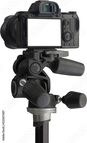 Video or professional digital dslr with blank lcd on tripod for camera recording