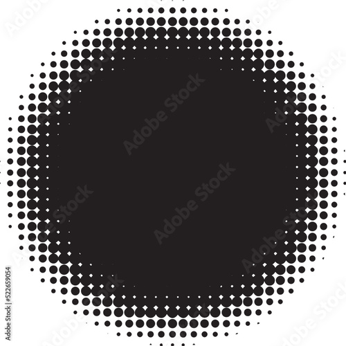 Halftone circle frame dots border. Round border Icon using halftone circle dots raster texture. Vector illustration.