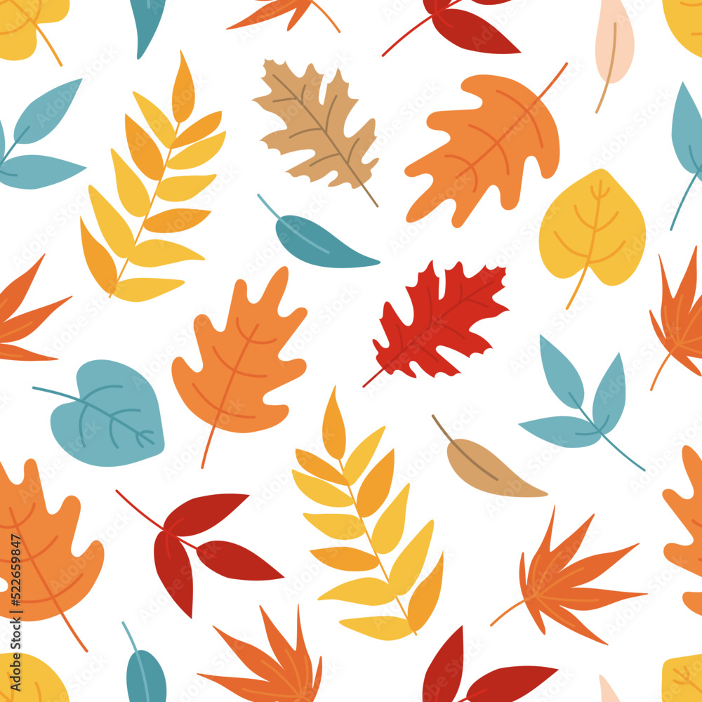 Vector seamless pattern with autumn cartoon leaves