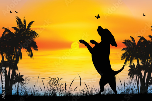 cute dog and butterfly silhouette graphic
