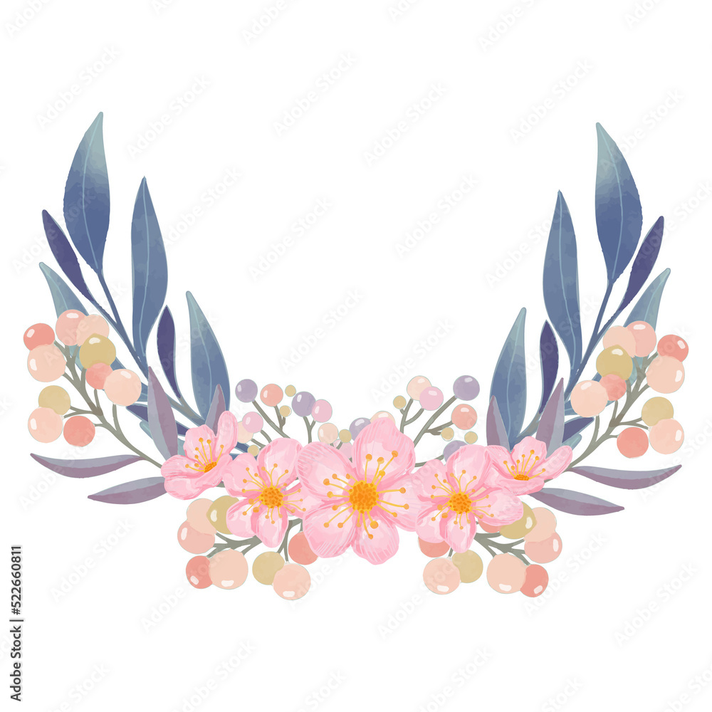 Obraz premium Watercolor sakura flower, Pink flora clipart.