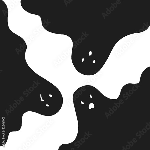 色々な表情の手描きの3体のオバケのイラスト - ハロウィンやホラーのかわいいイメージ素材
