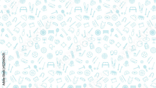横方向のスポーツ用品アイコンパターンイラスト(背景なし)