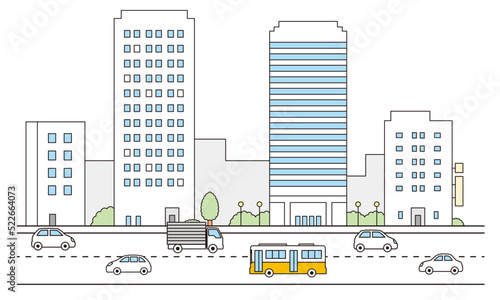 街並みと車のイラスト素材。