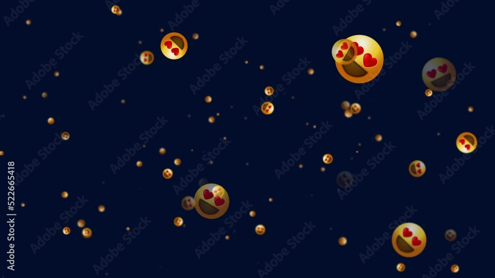Heart Eyes? 3D Emojis Falling Down On Blue Screen_JP. Heart Eyes? 3D Emojis Falling Down On Blue Screen_JP.