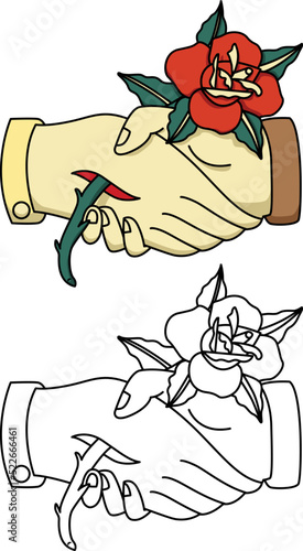 Shake Hands Illustration. Retro traditional tattoo concept. Print for merchandise 