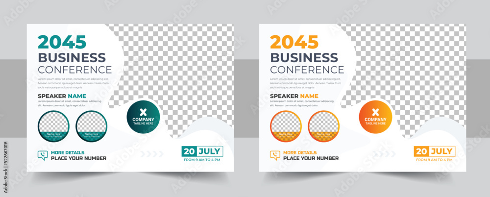 Conference flyer or web banner template design, meeting & training promotion poster, Online digital marketing horizontal flyer design Conference flyer or web banner template design, meeting & training promotion poster, Online digital marketing horizontal flyer design