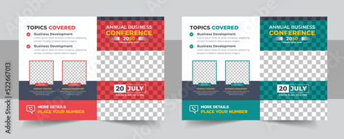 Conference flyer or invitation banner template design, Annual corporate business workshop, meeting & training promotion poster, Online digital marketing horizontal cover template
