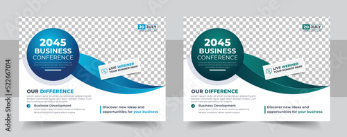Conference flyer and invitation banner template, Annual corporate business workshop, meeting & training promotion poster, Online digital marketing horizontal cover layout