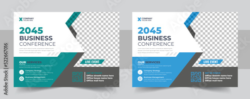 Conference flyer or web banner template design, Annual corporate business workshop, meeting & training promotion poster, Online digital marketing horizontal cover