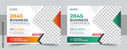 Conference flyer and invitation banner template design, Annual corporate business flyer design, meeting & training promotion poster, Online digital marketing horizontal cover template