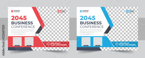 Conference flyer or banner template design, Annual corporate business workshop, meeting & training promotion poster, Online digital marketing horizontal cover layout