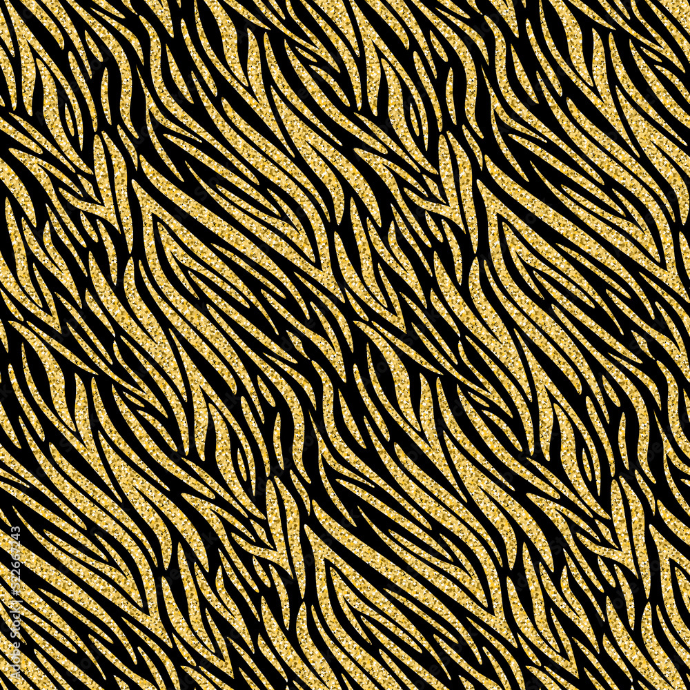 Gold zebra skin imitation, animalistic seamless pattern black gold shimmer shiny wild background Gold zebra skin imitation, animalistic seamless pattern black gold shimmer shiny wild background