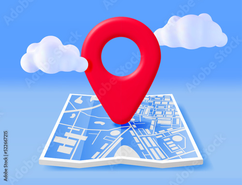 3D Location Folded Paper Map and Pin