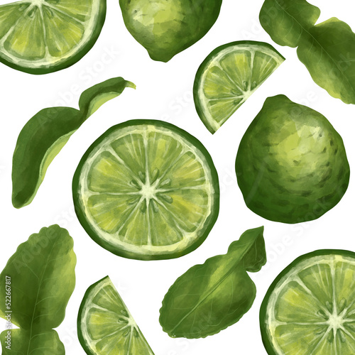 Bergamot and leaf pattern PNG photo