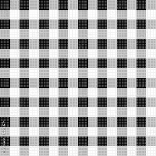 Lumberjack buffalo check plaid seamless pattern. Black and white. Four tiles here. Flat colors.