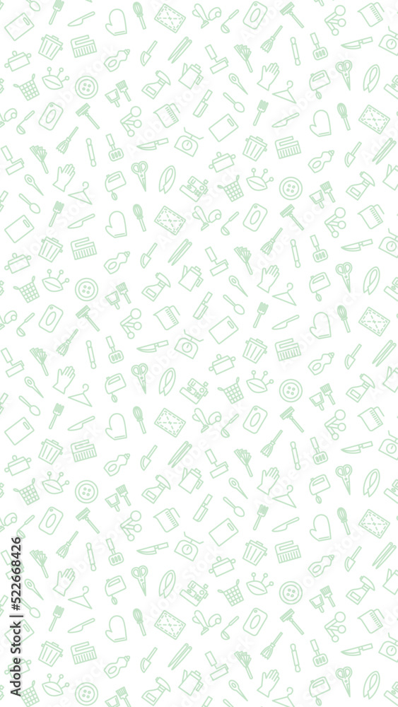 縦方向の日用品アイコンパターンイラスト(背景なし)