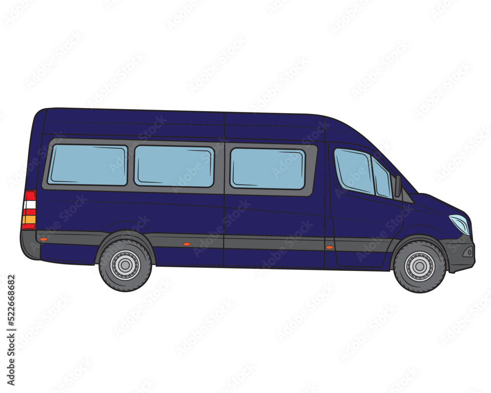 Commercial minibus. Profile view.Isolated on a white background