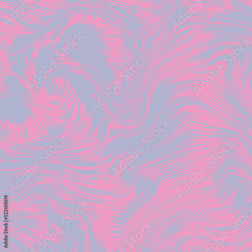 Warped lines colorful vector background. Contemporary creative template with wavy stripes. Curly stripes fantasy cute texture. Candy colors. Pink and blue wallpaper. Illustration