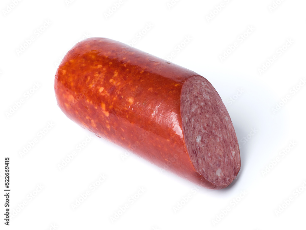 Boiled sausage on a white background. Meat snacks. Studio photography Boiled sausage on a white background. Meat snacks. Studio photography